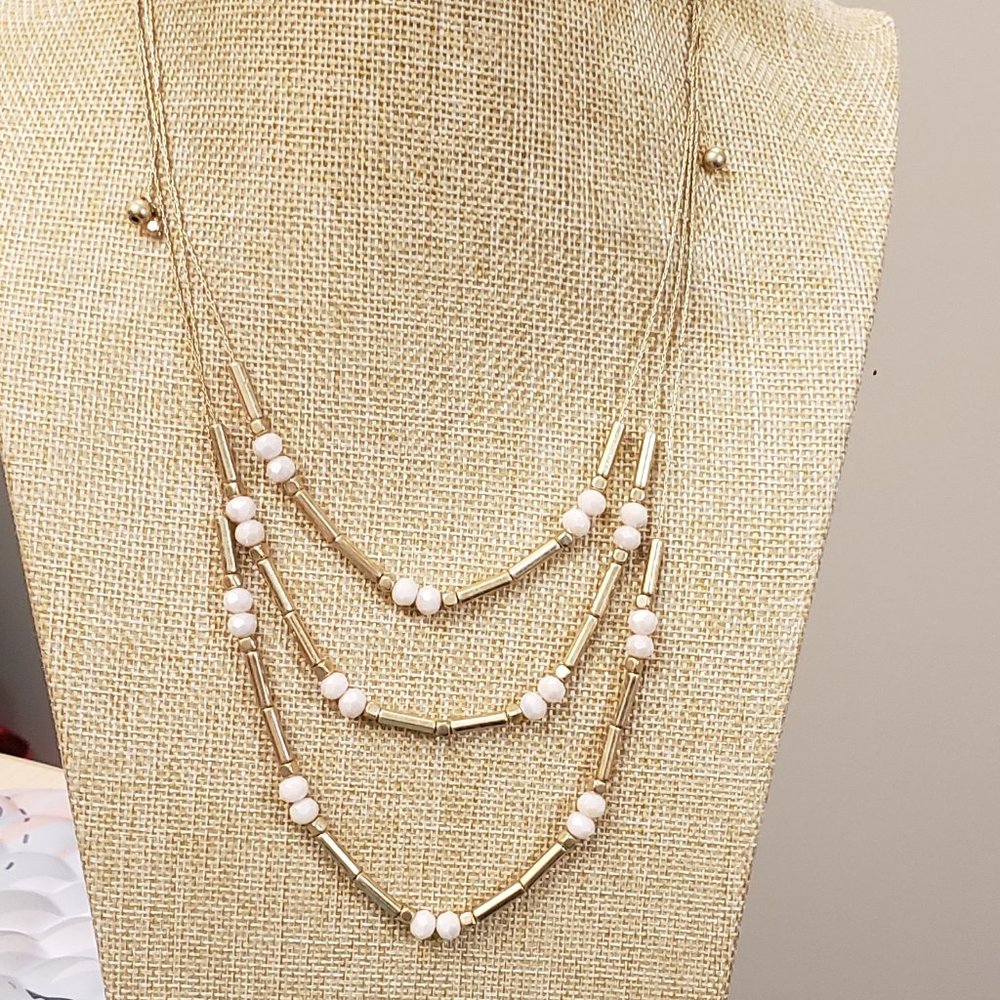 Melrose and Market, NWT, nickel free, multi bead, 3 layer gold sliding necklace